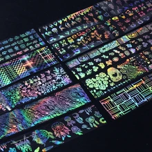 1 PCS เล็บ Holographic ฟอยล์สติ๊กเกอร์ Transfer Starry Stripe Nail Art สติกเกอร์ผสมรูปแบบ Sliders สำหรับ DIY Nailart ออกแบบ(China)