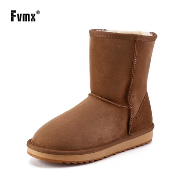 

FVMX New Fashion Real Sheepskin Leather Snow Boots for Women Shearling Fur Wool Lined Winter Shoes Flats High Quality Large Size