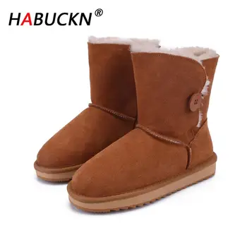 HABUCKN Real Cowhide Suede Leather Women Short Winter Snow Boots With Button Wool Fur Shearling Lined Winter Shoes Large Size 
HABUCKN Real Cowhide Suede Leather Women Short Winter Snow Boots With Button Wool Fur Shearling Lined Winter Shoes Large Size