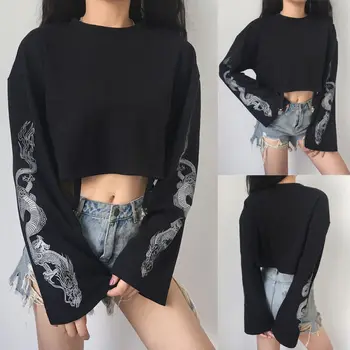 Womens Fashion Long Sleeve Crop Tops Dragon Print Round Neck Casual Pullover Loose T Shirt
Womens Fashion Long Sleeve Crop Tops Dragon Print Round Neck Casual Pullover Loose T Shirt