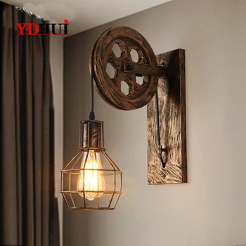 

Wall Lamp Lifting Pulley Home Corridor Living Room E27 Restaurant Rustic Iron Loft Cafe Adjustable Sconce Light Retro Industrial