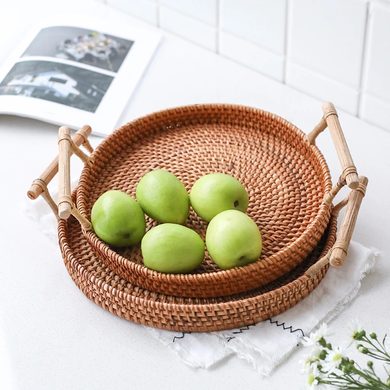 Manual Rattan Tray Round Bread Fruit Snack Teacup Storage Trays Handmade Basket Decorative Tray Decor Weaving Storage Organizer
Manual Rattan Tray Round Bread Fruit Snack Teacup Storage Trays Handmade Basket Decorative Tray Decor Weaving Storage Organizer