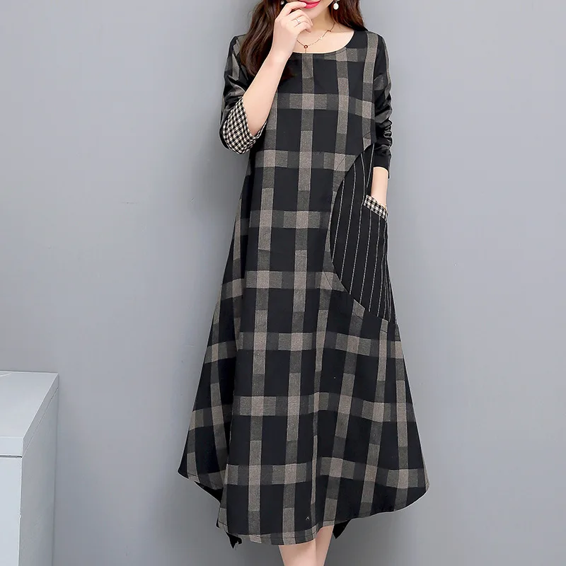Large Size Dress 2019 Spring New Style Loose-Fit Slimming Plaid Cotton Linen Retro Splicing Dress Women Dress
Large Size Dress 2019 Spring New Style Loose-Fit Slimming Plaid Cotton Linen Retro Splicing Dress Women Dress