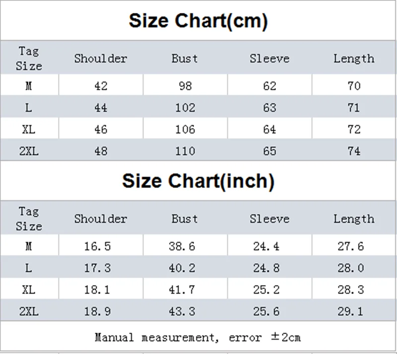 Men S Long Sleeve Size Chart