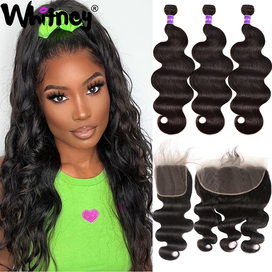 

28" Body Wave Human Hair Bundles With Closure Peruvian Remy Hair Lace Frontal With Bundles Body Wave HD Lace Closure With Bundle