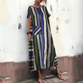 ZANZEA 2020 Summer Bohemian Sundress Women Short Sleeve Striped Maxi Dress Big Size Beach Vestido Robe Femme Dresses Kaftan 5XL 
ZANZEA 2020 Summer Bohemian Sundress Women Short Sleeve Striped Maxi Dress Big Size Beach Vestido Robe Femme Dresses Kaftan 5XL
