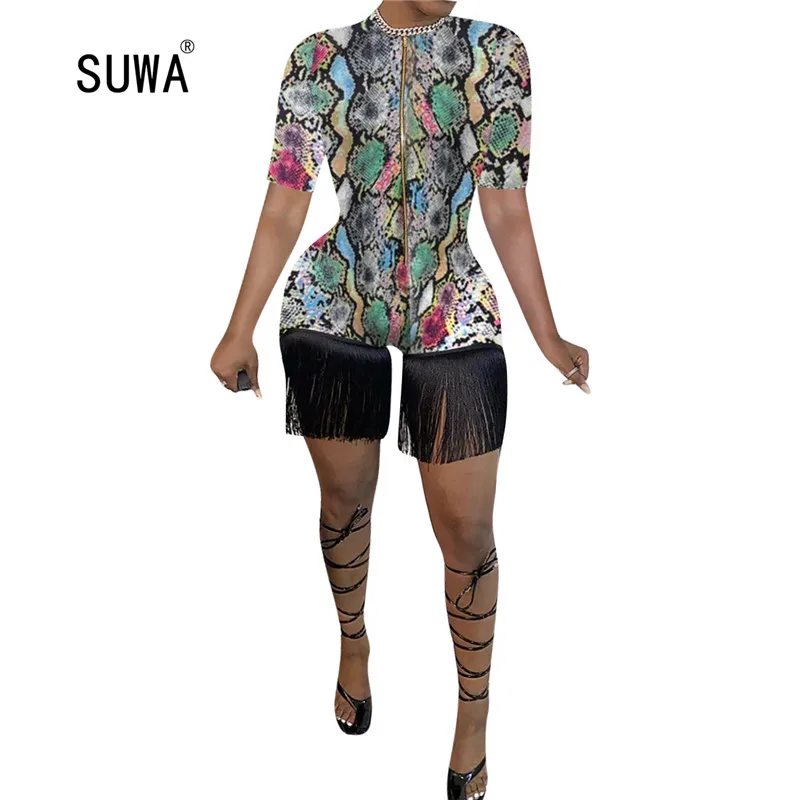 Colorful Printed Tassel Bodycon Women Playsuit 2020 Summer Short Sleeve High Waist Zip Sexy Romper Woman Party Night Dance Style
Colorful Printed Tassel Bodycon Women Playsuit 2020 Summer Short Sleeve High Waist Zip Sexy Romper Woman Party Night Dance Style
