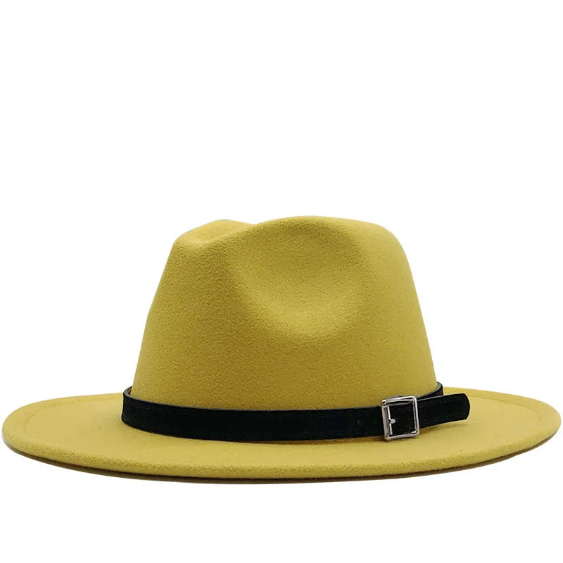 

Women New Men Wide Brim Wool Felt Fedora Panama Hat with Belt Buckle Jazz Trilby Cap Party Formal Top Hat In White,black 58-60CM