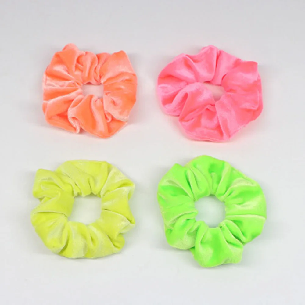 1/5PC Women Flannel Scrunchies Elastic Hair Ties Girl Solid Color Ponytail Holders Fluorescent Color Bright Women Hair Acces