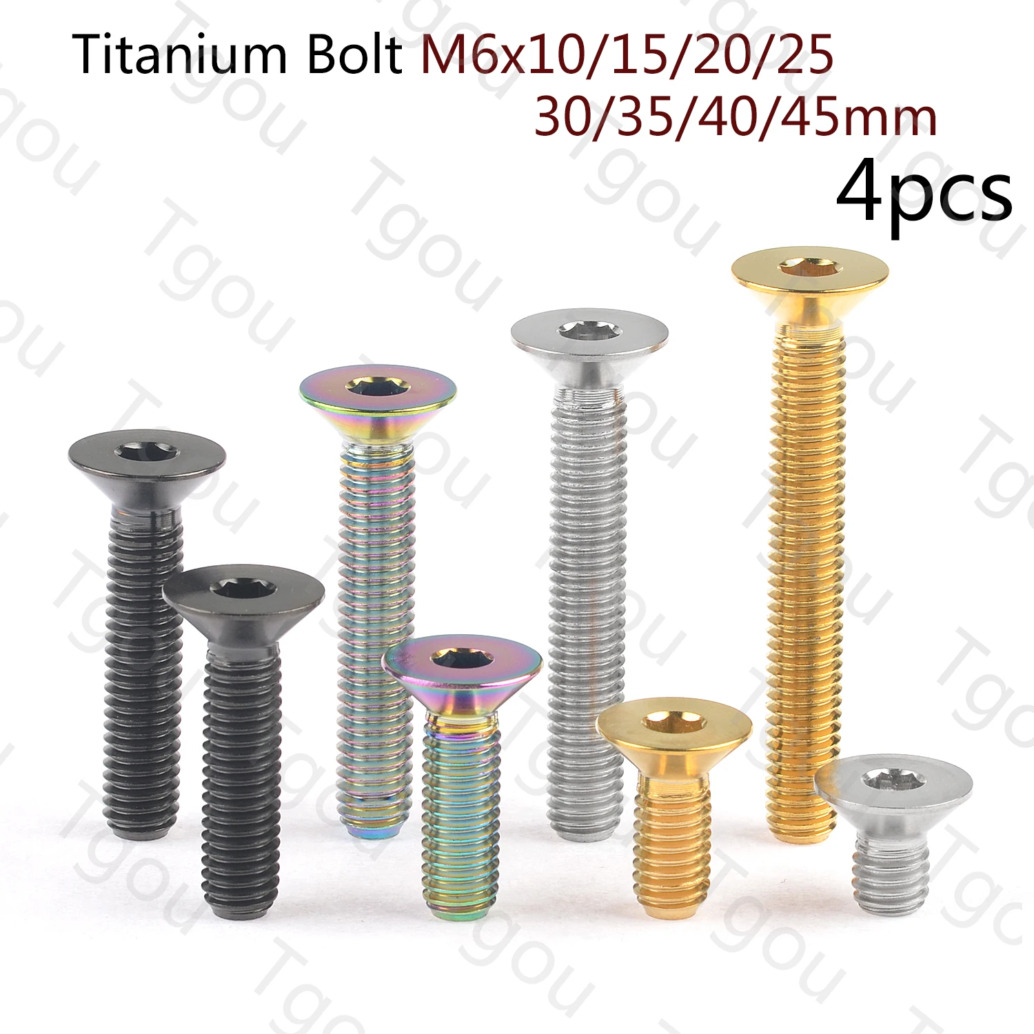 Tgou Titanium Bolt M6x10/15/20/25/30/35/40/45mm Hex Flat Countersunk Head Screw for Bicycle 4pcs
Tgou Titanium Bolt M6x10/15/20/25/30/35/40/45mm Hex Flat Countersunk Head Screw for Bicycle 4pcs