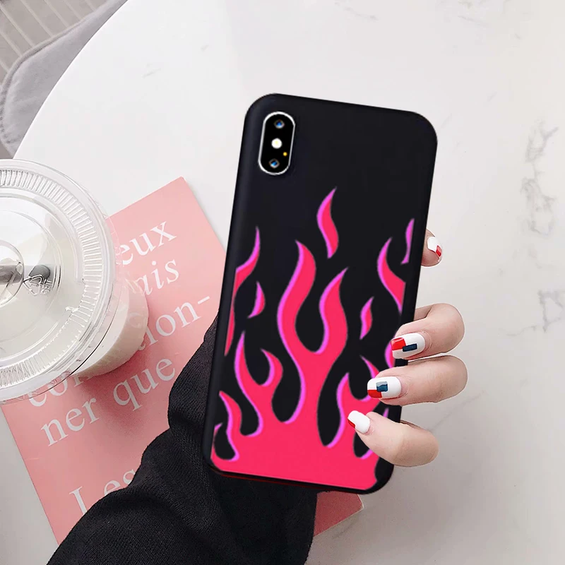 Gykz Fashion Red Flames Fitted Case For Iphone 7 11 Pro Xr X Xs Max 8 6s Plus Fire Pattern Soft Silicone Phone Cover Matte Shell Fitted Cases Aliexpress