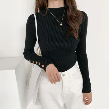 High Quality Sweaters Fashion Spring Autumn Winter Womens Turtleneck Pullovers Fashion Buttons Sleeve Solid Jumpers
High Quality Sweaters Fashion Spring Autumn Winter Womens Turtleneck Pullovers Fashion Buttons Sleeve Solid Jumpers