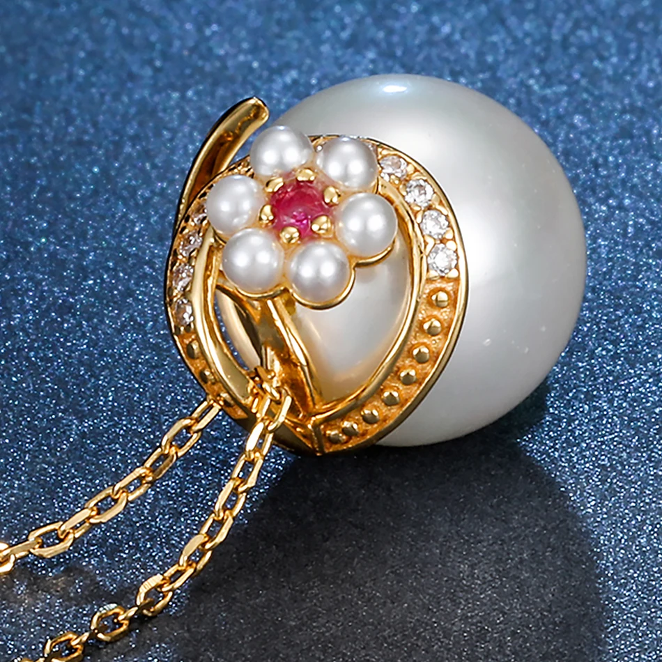 ALLNOEL Silver 925 Jewelry Real pearl Pendant Choker Necklace For Women Vingtage Designer Jewellry Red Corundum Stunning Charm (9)
