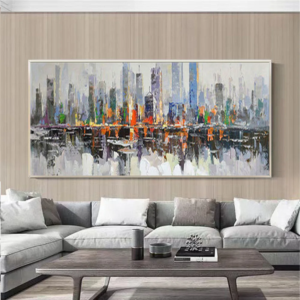 

100% Handmade Oil Paintings Abstract City Building Scenery Painting Canvas Posters Home Living Room Decor Art Picture Unframed