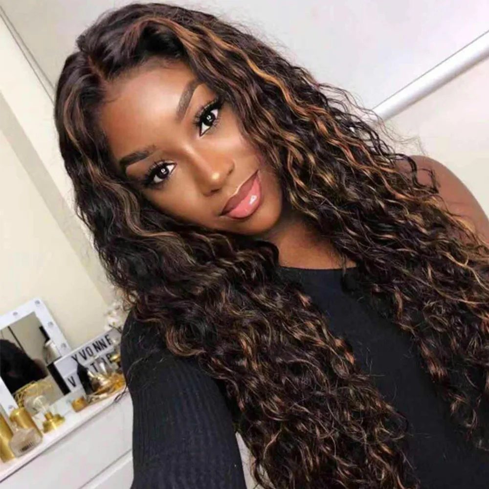 Highlights Colored Lace Front Human Hair Wigs for Women Kinky Curly Human Hair Wig Pre Plucked Glueless with Baby Hair