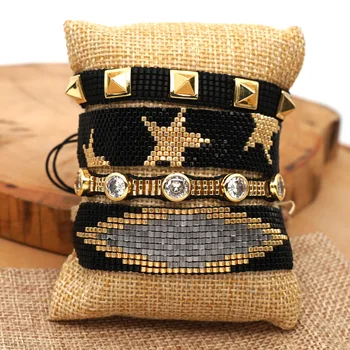 Europe and the United States woven black gold star female miyuki bead bracelet with punk wind fashion rivet set hand ornaments
Europe and the United States woven black gold star female miyuki bead bracelet with punk wind fashion rivet set hand ornaments
