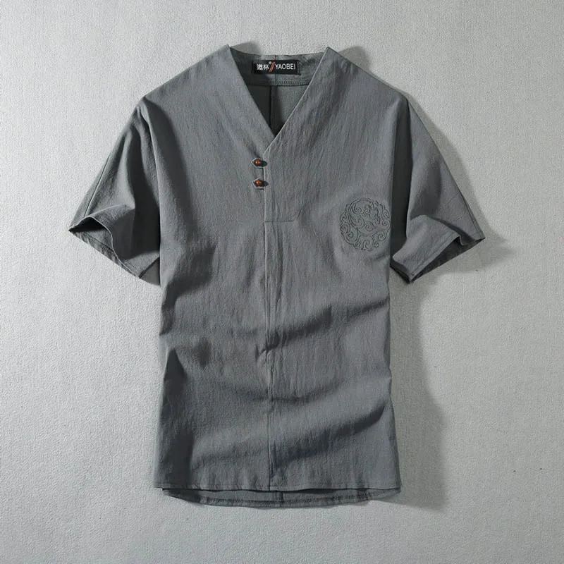 

150Kg Bust 156cm Plus size men's summer Chinese style cotton T-shirt 5XL 6XL 7XL 8XL 9XL 10XL loose linen short-sleeved top
