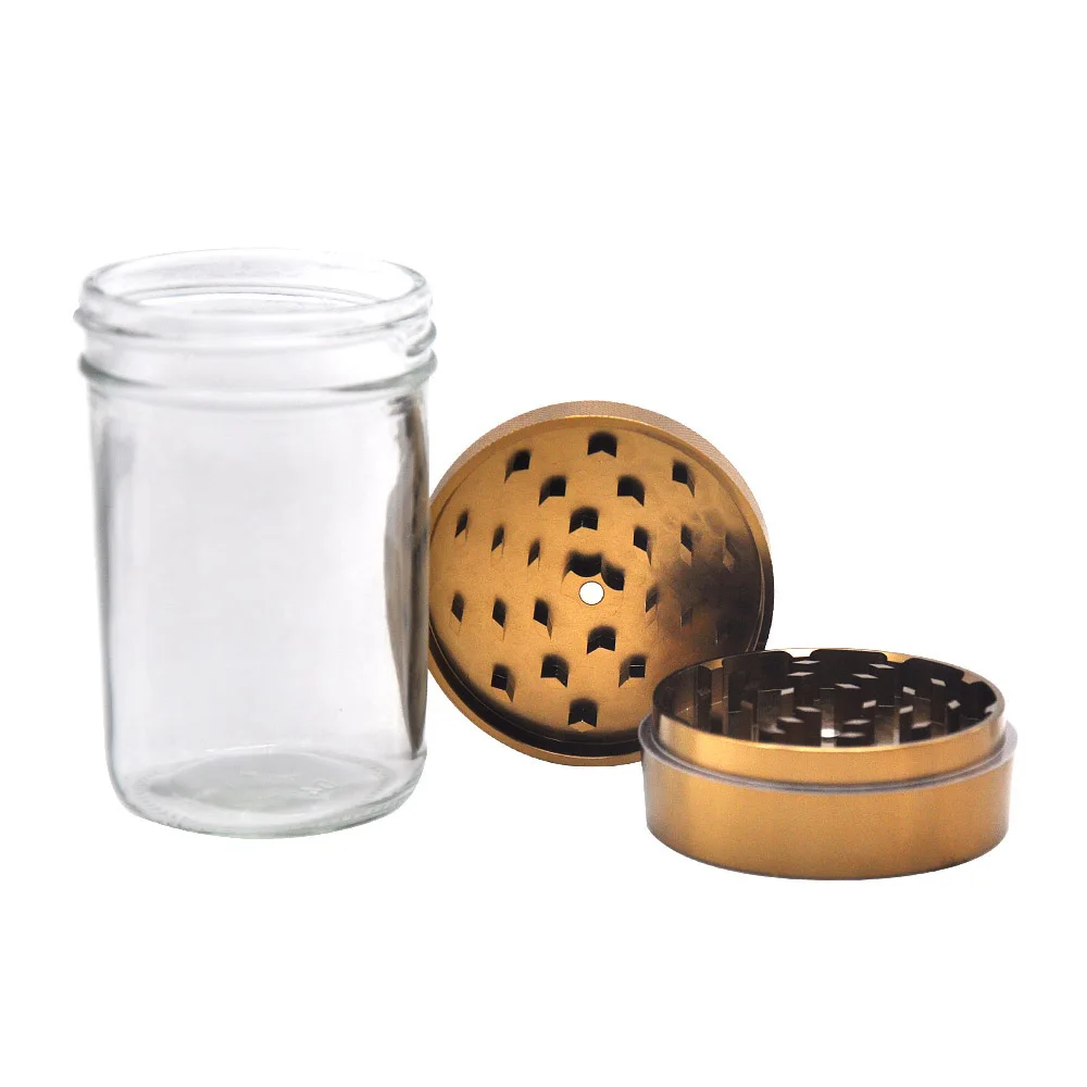 

RICH DOG Aircraft Aluminum Smoking Herb Grinder With Big Glass Stash Storage Jar 75MM 2 Piece Metal Tobacco Grinder Accessories