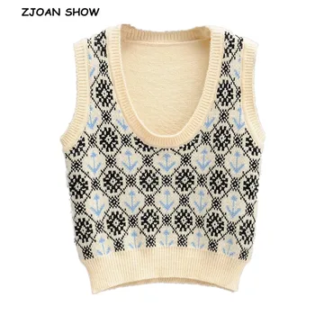 90's Vintage Beige Jacquard Geometric Plaid Knitting Sweater Vest Women Korean Clothing V Neck Crop top Tank Top Y2K Knitwear 
90's Vintage Beige Jacquard Geometric Plaid Knitting Sweater Vest Women Korean Clothing V Neck Crop top Tank Top Y2K Knitwear
