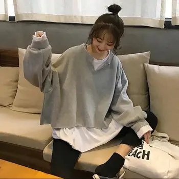 2020 Autumn New Arrival Korean Style Loose O - Neck Sweatshirt Fake Two-piece Stitching Long-sleeved Sweatshirt Free Shipping 
2020 Autumn New Arrival Korean Style Loose O - Neck Sweatshirt Fake Two-piece Stitching Long-sleeved Sweatshirt Free Shipping