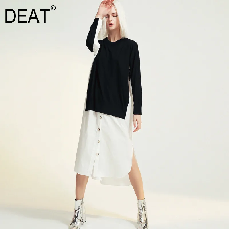 DEAT autumn and winter fashion clothes women round neck full sleeves knits pullover long contrast colors dress WJ14401L
DEAT autumn and winter fashion clothes women round neck full sleeves knits pullover long contrast colors dress WJ14401L