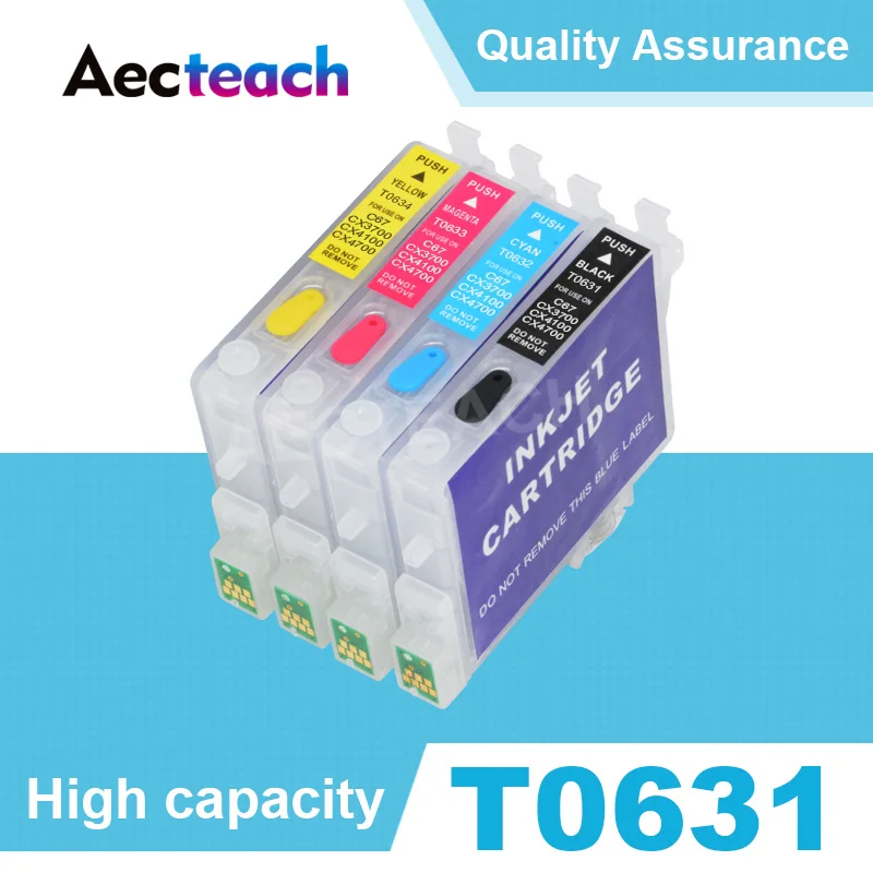 Aecteach T0631 T0632 T0633 T0634 Refillable Ink cartridge for Epson Stylus C67 C87 C87 Plus CX3700 CX4100 CX4700 CX5700F Printer
Aecteach T0631 T0632 T0633 T0634 Refillable Ink cartridge for Epson Stylus C67 C87 C87 Plus CX3700 CX4100 CX4700 CX5700F Printer