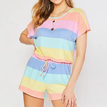 Women Girls Fashion Nightgown Stripe Print Short Sleeve Ladies Sleepwear Shorts Causal Female Pajamas Suit ropa de dormir mujer
Women Girls Fashion Nightgown Stripe Print Short Sleeve Ladies Sleepwear Shorts Causal Female Pajamas Suit ropa de dormir mujer