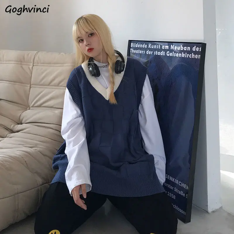 

Sweater Vest Women Loose 2021 V-neck Long Clothes Couples Spring Autumn Knitted Soft Trendy Ulzzang College All-match Streetwear