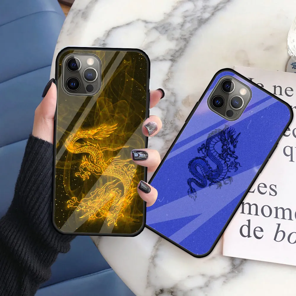 Чехол из закаленного стекла с рисунком дракона и Бога для iPhone 13 12 Mini 11 Pro XR XS Max 7 8 Plus