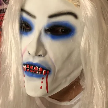 

Ghost Mask Horror Halloween Scary Masks Vampire terror realista maska Evil white hair Real Female bloodsucker leech realistic