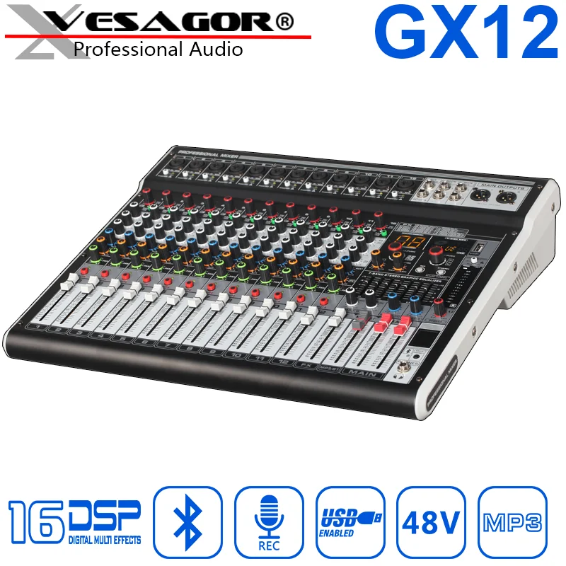 Mixing Console DJ Sound Card Recording Bluetooth GX12 12ch Reverb16DSP 48VMP3 Digital Display Interface DJ MIXER USB Auido Mixer
Mixing Console DJ Sound Card Recording Bluetooth GX12 12ch Reverb16DSP 48VMP3 Digital Display Interface DJ MIXER USB Auido Mixer