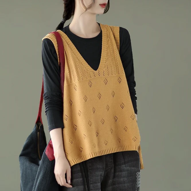 2021 New Spring Autumn Vintage Sweet Hollow Out Knitted Wool Women's Vest V-neck Pullover Girl Outdoor Leisure Simple Yellow
2021 New Spring Autumn Vintage Sweet Hollow Out Knitted Wool Women's Vest V-neck Pullover Girl Outdoor Leisure Simple Yellow