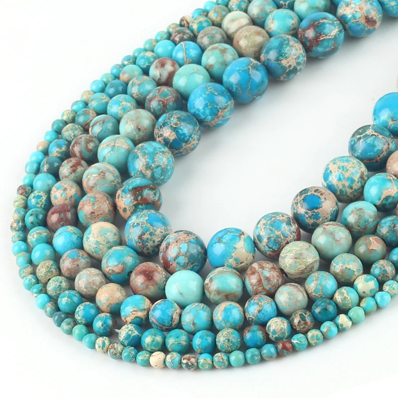 

Wholesale Natural Stone Lake Blue Sea Sediment Turquoises Imperial Jaspers Beads 4/6/8/10/12MM Diy Beads For Jewelry Making
