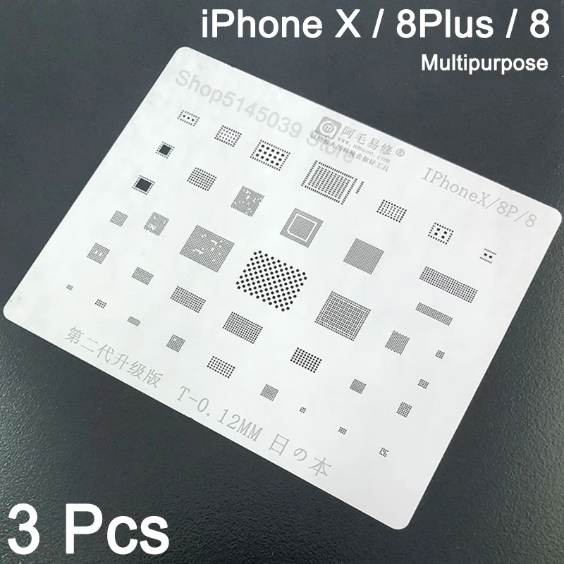 3 Pcs New BGA Reballing Stencil Kits Solder Template Set For iPhone X 8 Plus IC Chip Rework Repair Tools
3 Pcs New BGA Reballing Stencil Kits Solder Template Set For iPhone X 8 Plus IC Chip Rework Repair Tools
