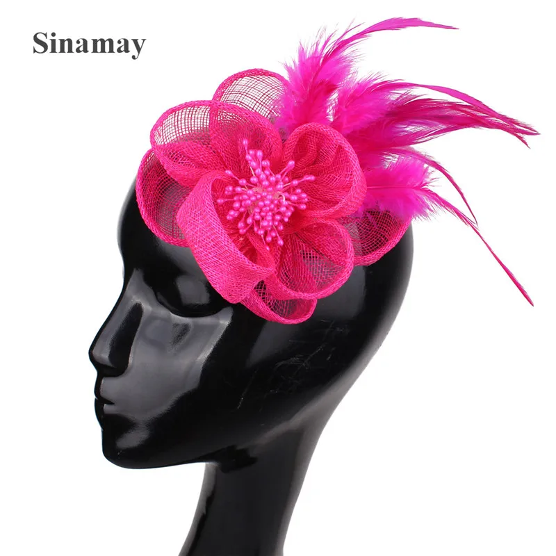 

Elegant Women Fascinators Nice Feather Hair Accessories Derby Sinamay Fascinator Hats Event Headwear Hairpins With Flowers