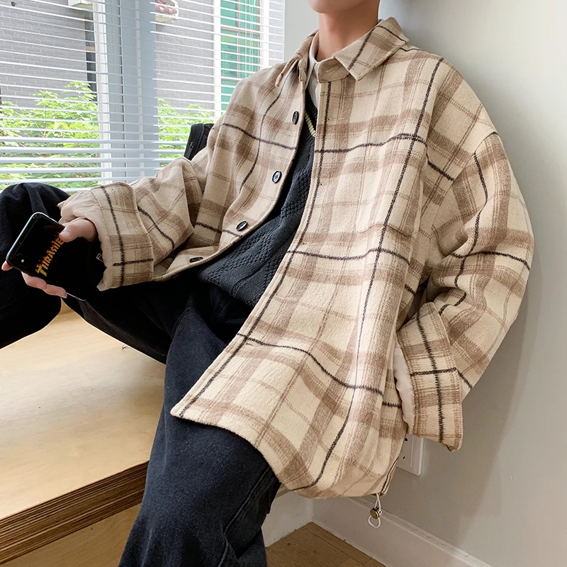 2019 Man Woolen Overcoat Lattice Loose Coat Easy Lovers Small Windbreaker plaid shirt Thick streetwear Chinese Style
2019 Man Woolen Overcoat Lattice Loose Coat Easy Lovers Small Windbreaker plaid shirt Thick streetwear Chinese Style