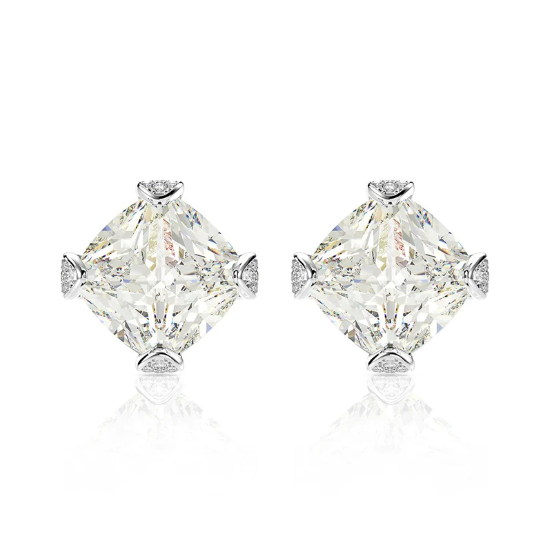 Luxury 8*8mm Ice flower cut high carbon AAAAA+ Sparkling Zircon earrings stud for women Wedding Engagement party simple earrings