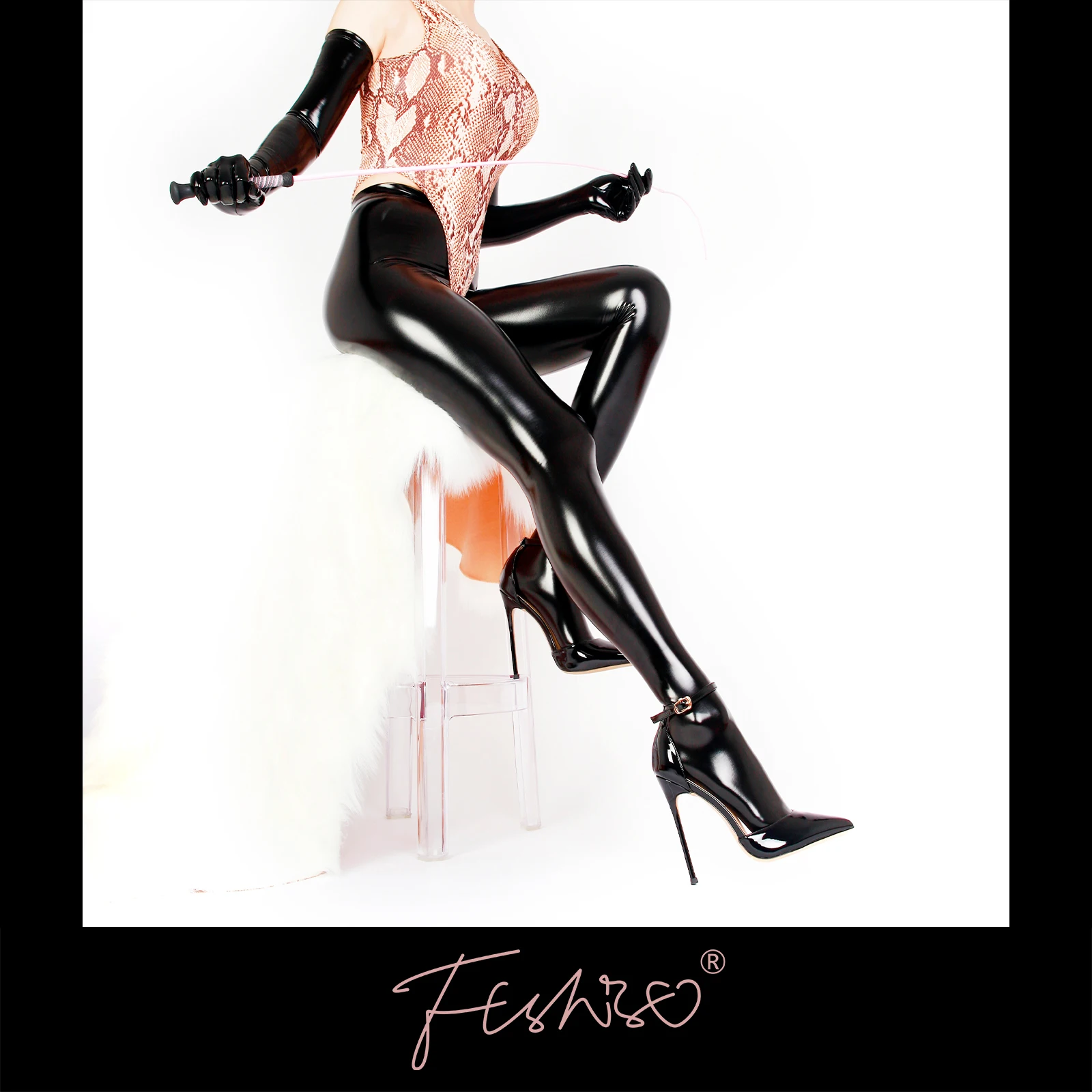 

Ftshist Unisex Patent Leather Solid Color Pantyhose Shiny Wetlook Adult Footed Tights High Waist Fetish Cosplay Glossy Socks