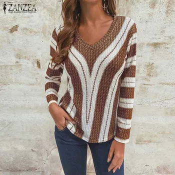 Autumn Fashion Knitted Pullover ZANZEA Long Sleeve Striped Thin Sweater Sexy V Neck Jumper Women Casual Knitwear Pull Femme Tops
Autumn Fashion Knitted Pullover ZANZEA Long Sleeve Striped Thin Sweater Sexy V Neck Jumper Women Casual Knitwear Pull Femme Tops