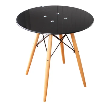 M8 Glass Round Table Toughened Economy Simple Table Modern Fashion Wooden Legs Household Dining Table Economical Student Table