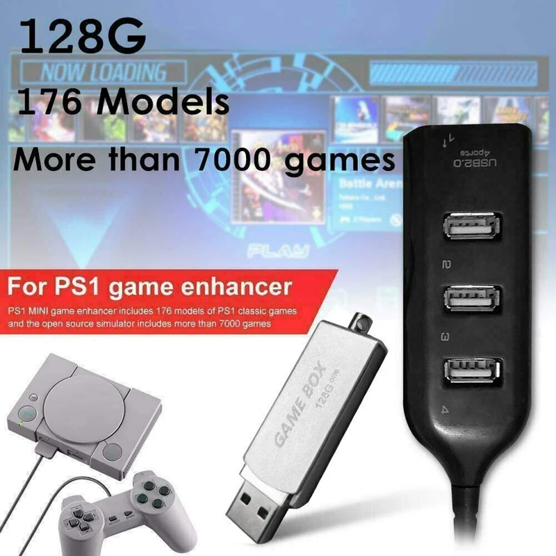128G Memory Game Enhancer Plug Games Pack, Built-In 7000 Games, Game Enhancer Extended 176 Models for PS1 Mini
128G Memory Game Enhancer Plug Games Pack, Built-In 7000 Games, Game Enhancer Extended 176 Models for PS1 Mini