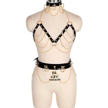 1 Set Lingerie Leather Gold Chain Ring Bondage Top and Waist Belt Dance Rave Cage Hip Suspender Skirt Steampunk Harness Bra
1 Set Lingerie Leather Gold Chain Ring Bondage Top and Waist Belt Dance Rave Cage Hip Suspender Skirt Steampunk Harness Bra
