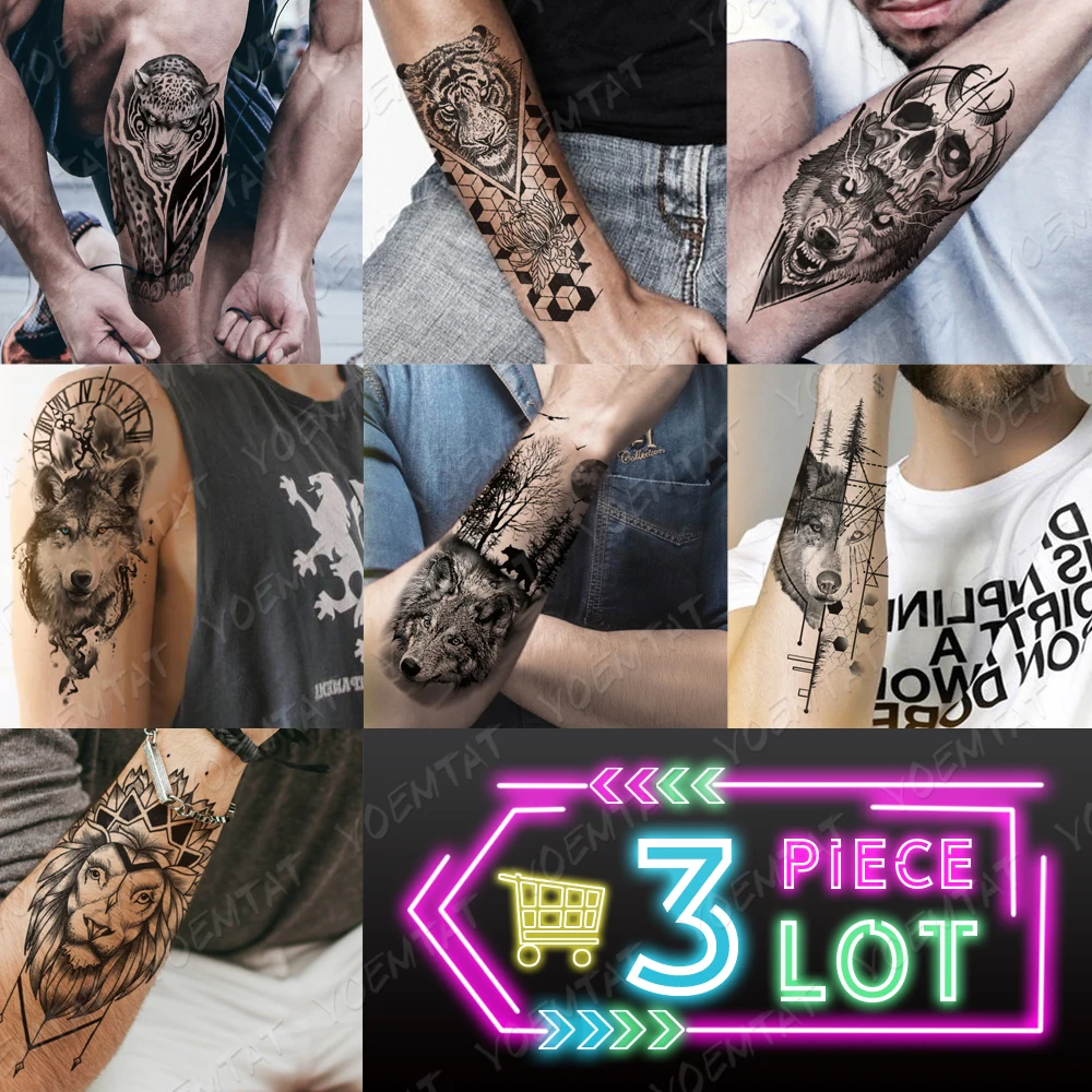 3 pcs/lot Waterproof Temporary Tattoo Sticker Clock Eyes Wolf Flash Tattoos Lion Compass Body Art Arm Fake Tatoo Women Men
3 pcs/lot Waterproof Temporary Tattoo Sticker Clock Eyes Wolf Flash Tattoos Lion Compass Body Art Arm Fake Tatoo Women Men