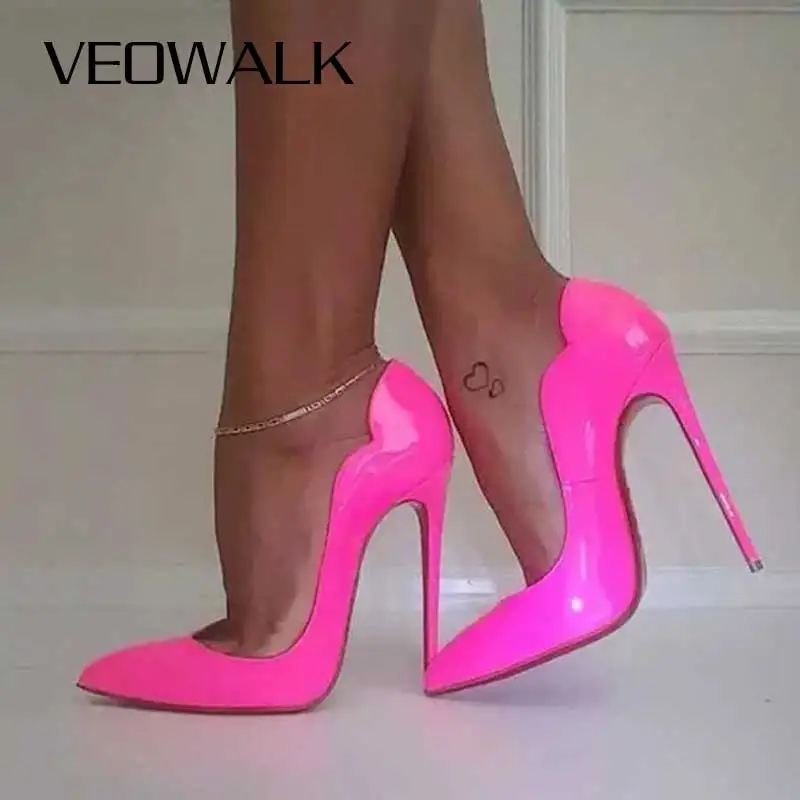 

Женские лакированные туфли Veowalk, розовые туфли-лодочки с острым носком на высоком каблуке-шпильке, пикантные вечерние туфли, Клубные танцевальные туфли