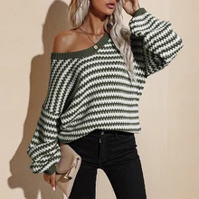 Fashion Striped Knitted Ladies Sweater Loose Casual V-Neck Pullover for Woman Autumn Simple Long Sleeve Women's Top Clothes
Fashion Striped Knitted Ladies Sweater Loose Casual V-Neck Pullover for Woman Autumn Simple Long Sleeve Women's Top Clothes