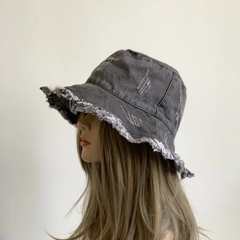 frayed denim bucket hat