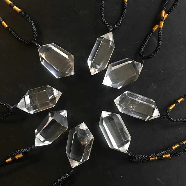 Pendentif colonne à double pointe en cristal blanc naturel, collier poli, six prismes, mer de Chine orientale 2