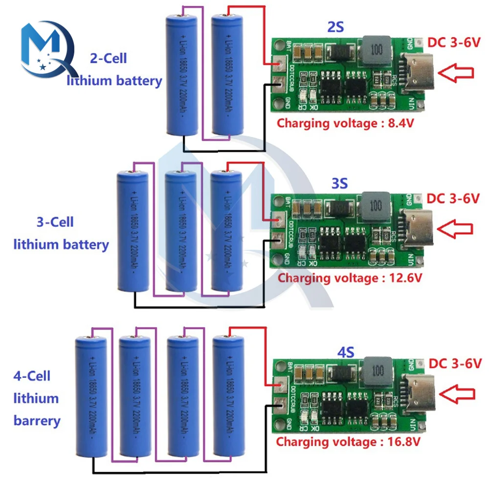 7 4 В 11 1 14 8 в 18650 литиевая батарея Multi-Cell 2S 3S 4S Type-C до 12 6 16 Step-Up Boost LiPo Polymer Li-Ion Charger |