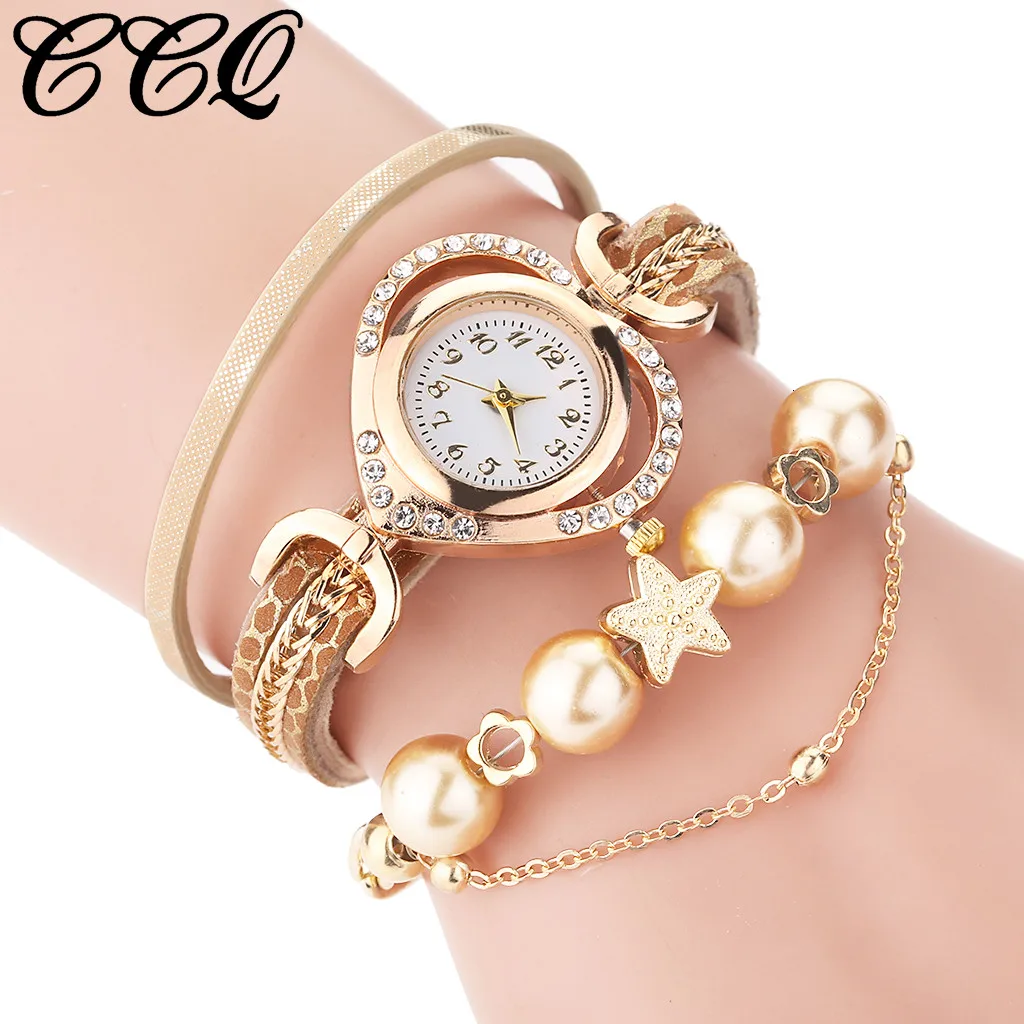 Часы наручные CCQ женские с блестящим жемчугом брендовые Роскошные винтажные