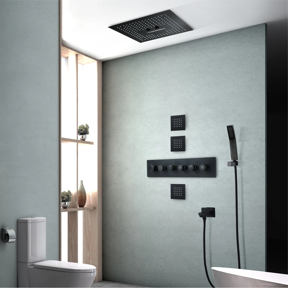 Thermostatic Shower Set Rainfall Showerhead Bathroom Remote Control Led Ceiling Black Shower Faucets Waterfall
Thermostatic Shower Set Rainfall Showerhead Bathroom Remote Control Led Ceiling Black Shower Faucets Waterfall